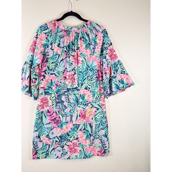 Lilly Pulitzer Dress Blue Mini Teigen Shift Floral V Neck Flared Hawaiian Small - Picture 12 of 14